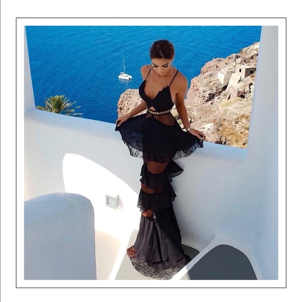 black lace detail maxi dress with cutout
